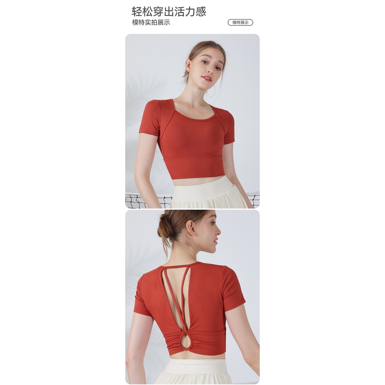 Áo Thun Thể Thao Tay Ngắn Dáng Ôm Có Đệm Ngực Dây Chéo Lưng Nhanh Khô Thích Hợp Chạy Bộ / Tập Yoga Cho