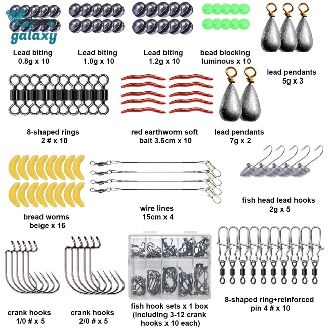 Galaxy Hộp 304 Mồi Câu Cá Giả Hình Giun Sâu Bằng Nhựa Kèm Hộp Đựng