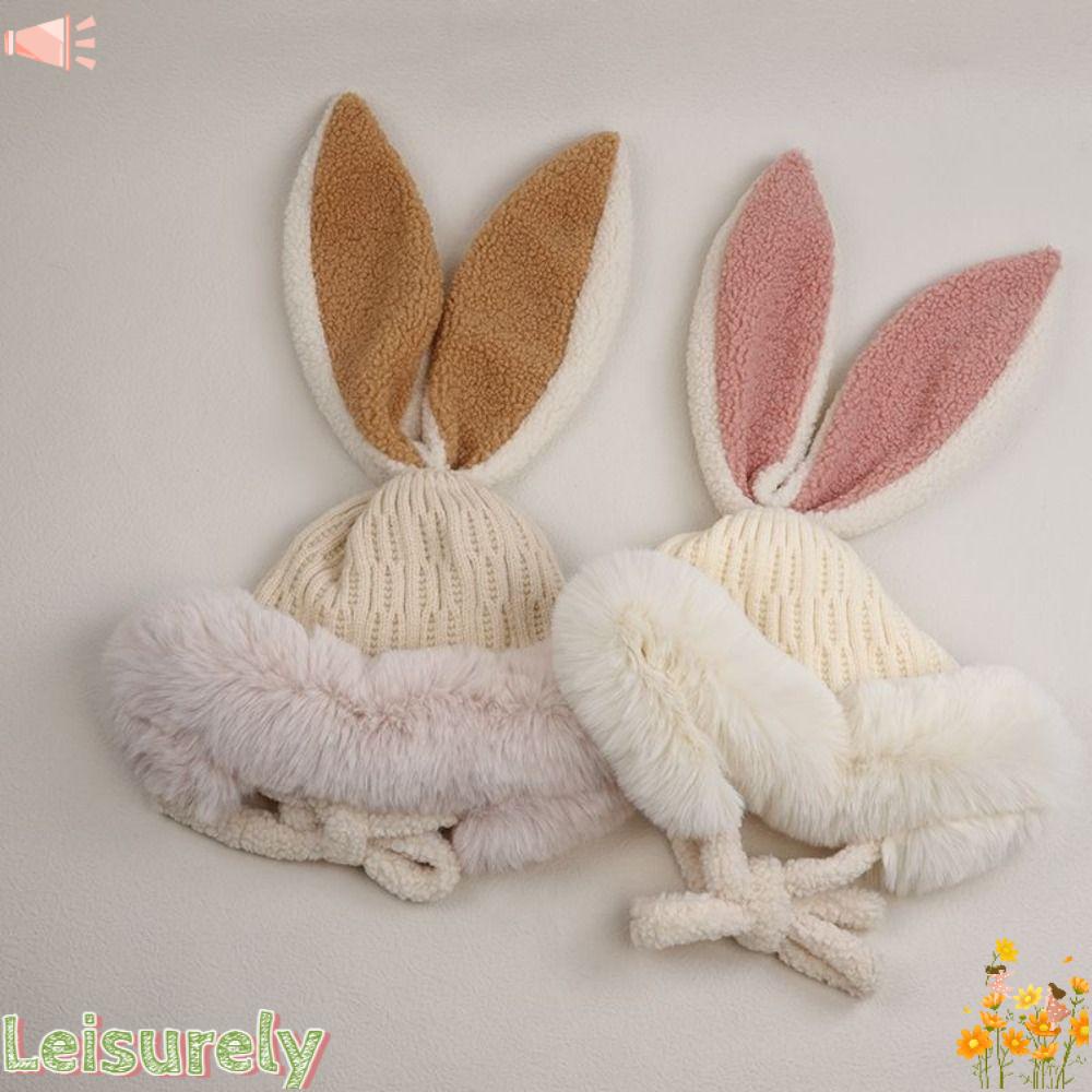 LEILY Mũ Len Dày Ấm Áp Hình Tai Thỏ Phong Cách Hàn Quốc Kiểu Mới