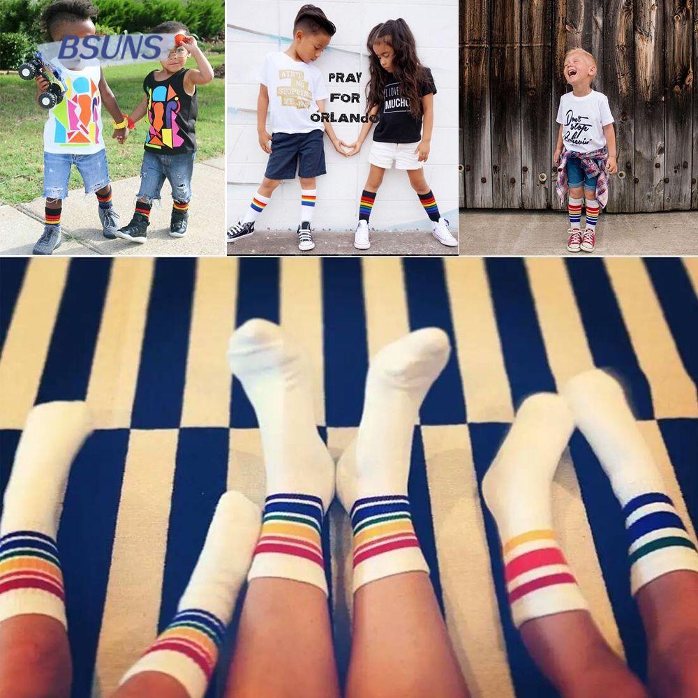 BSUNS 1 Đôi Vớ Giữ Ấm Mùa Đông Họa Tiết Sọc Cầu Vồng Dễ Thương Dành Cho Bé Trai /