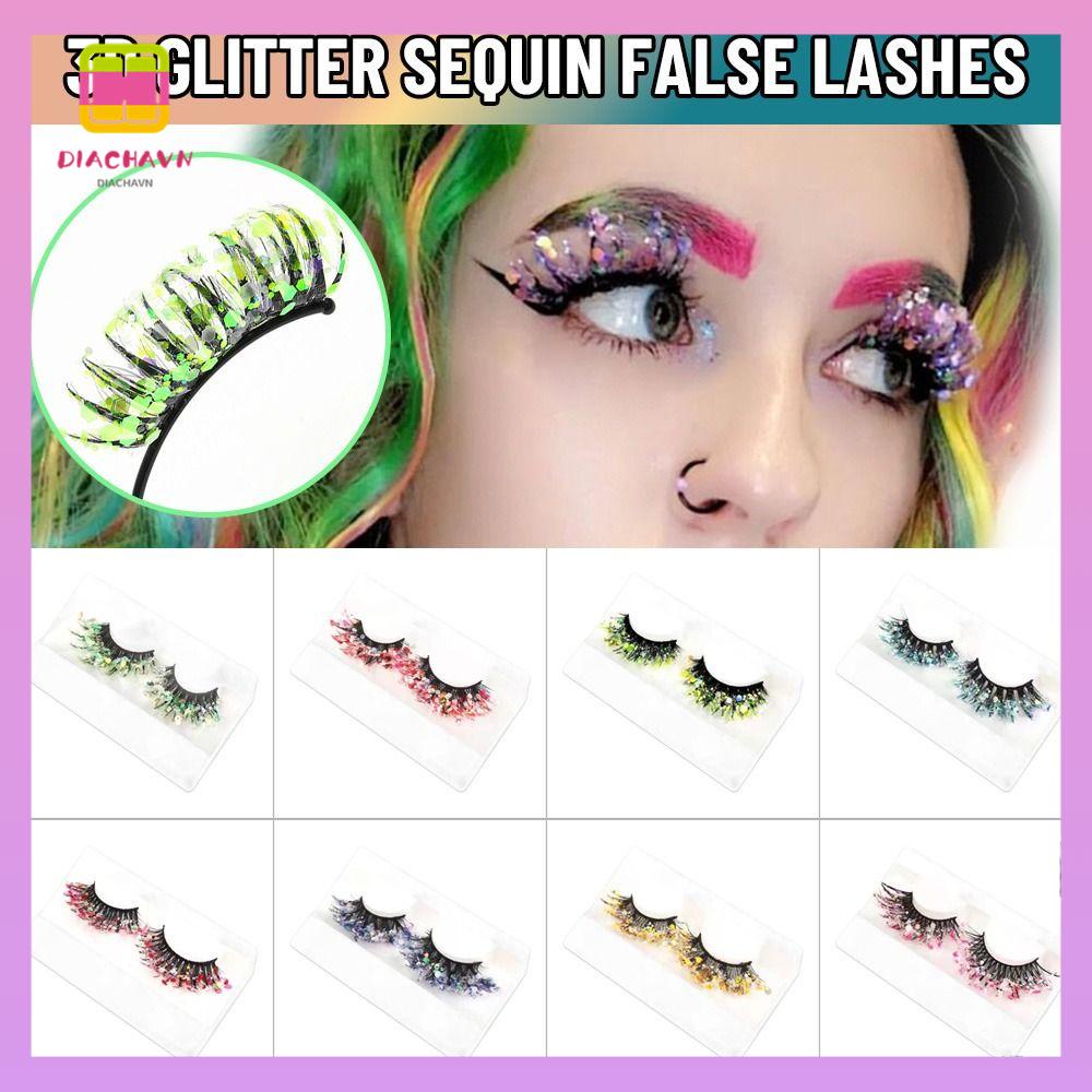 DIACHAVN Cặp Lông Mi Giả 3D Mềm Mại Đính Kim Sa Lấp Lánh Dành Cho Hóa Trang