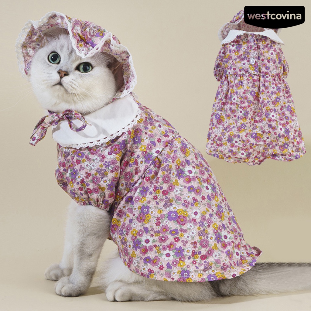 [COD]♞Đầm Cổ Bẻ In Họa Tiết Hoa Mỏng Nhẹ Thoải Mái Kèm Nón Thời Trang Mùa Hè Cho Thú Cưng