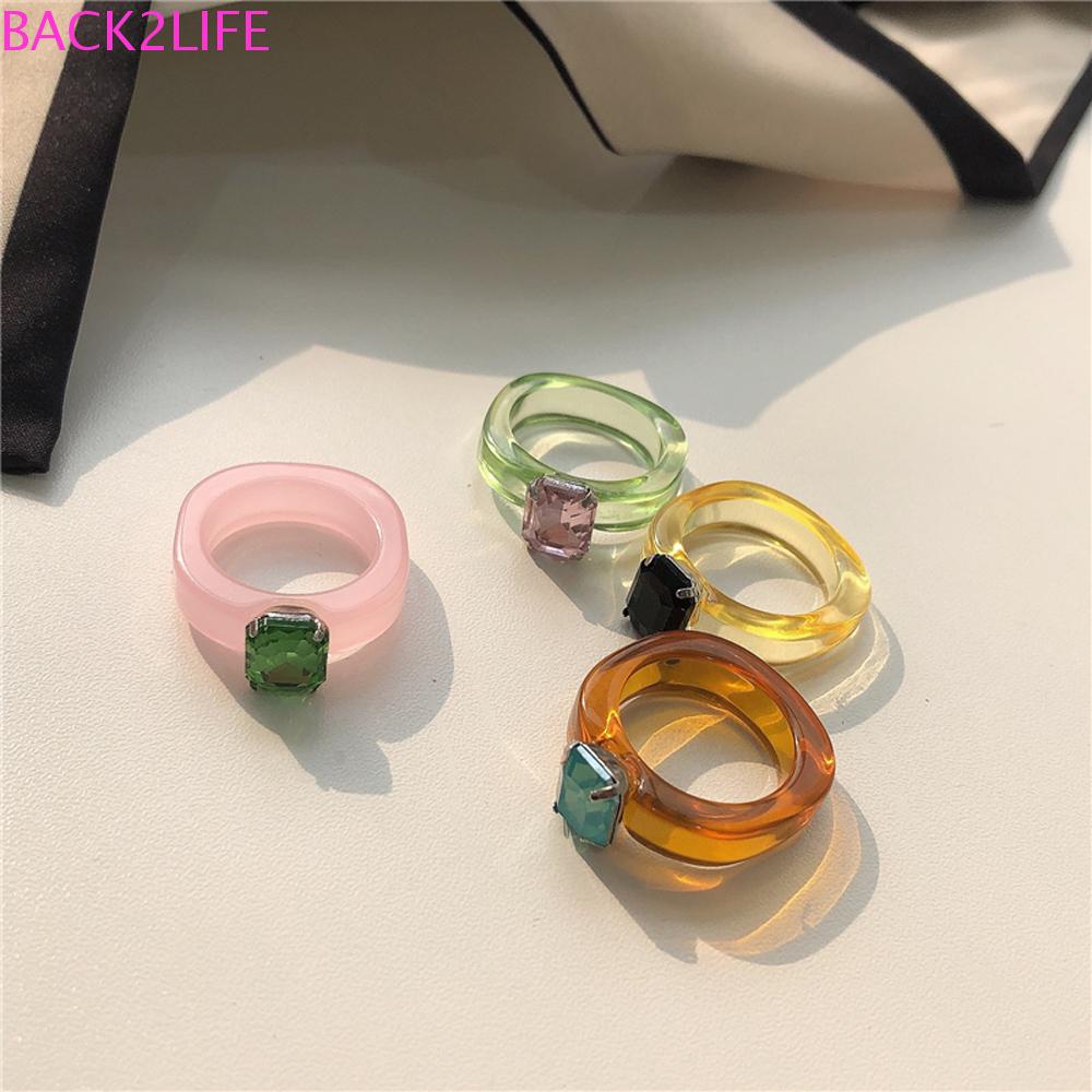 BACK2LIFE Nhẫn Đính Đá Acrylic Theo Phong Cách Retro