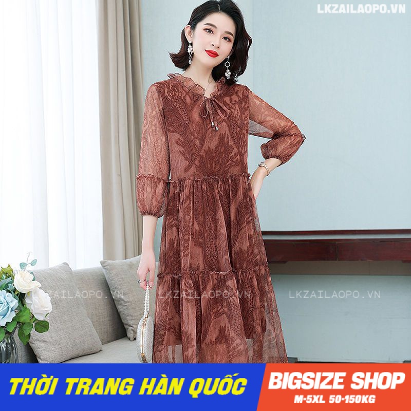 Đầm trung niên Bigsize Váy trung niên cho mẹ voan dáng suông tay ngắn cổ tròn in hình mùa hè Phong cách Hàn Quốc Thời Trang cá tính xinh đẹp cho người mập béo nữ