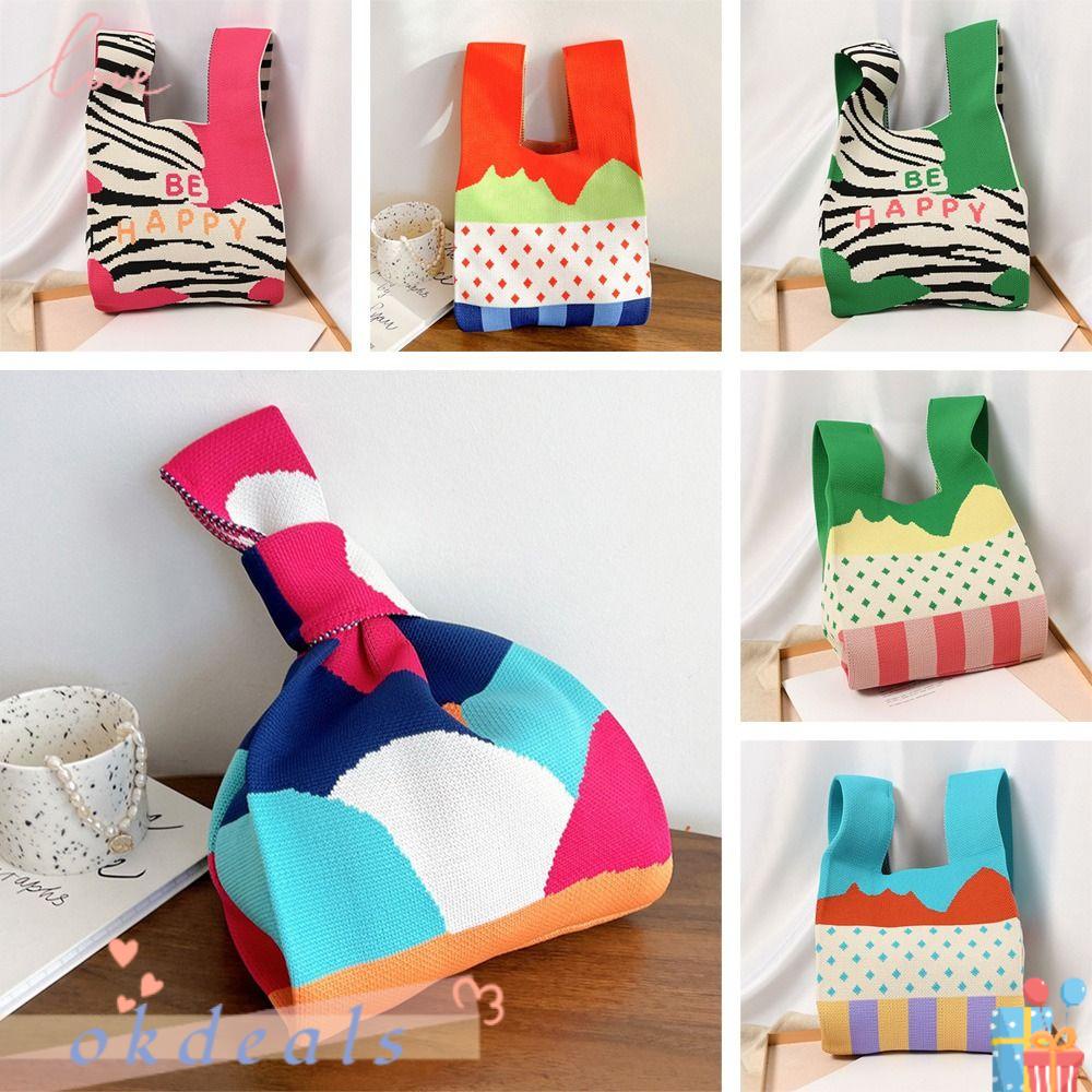 OKDEALS Túi Xách Đan Len Đeo Vai Màu Sắc Thời Trang Dành Cho Nữ