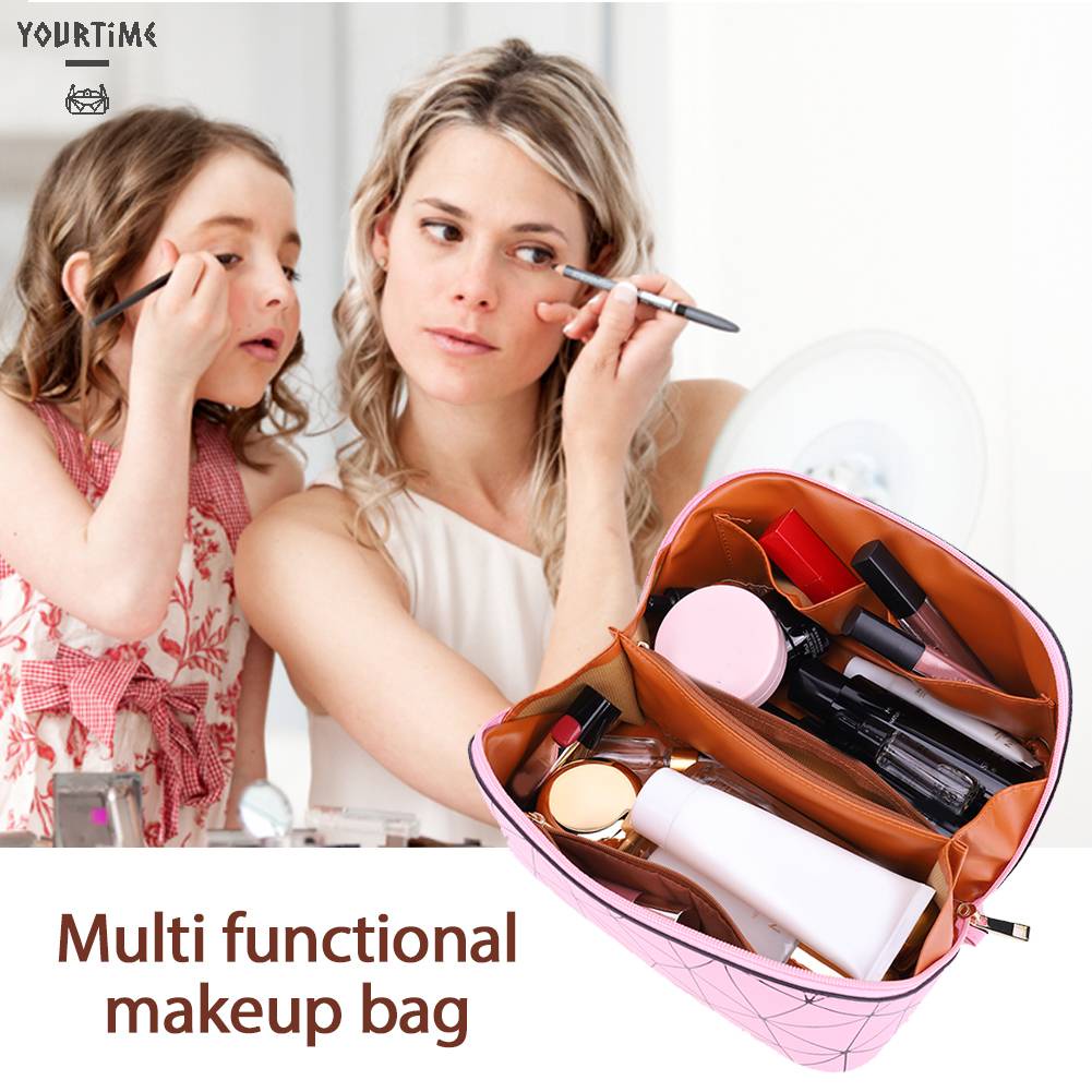 Túi Da PU Đựng Mỹ Phẩm Đa Năng Họa Tiết Lưới Hình Thoi