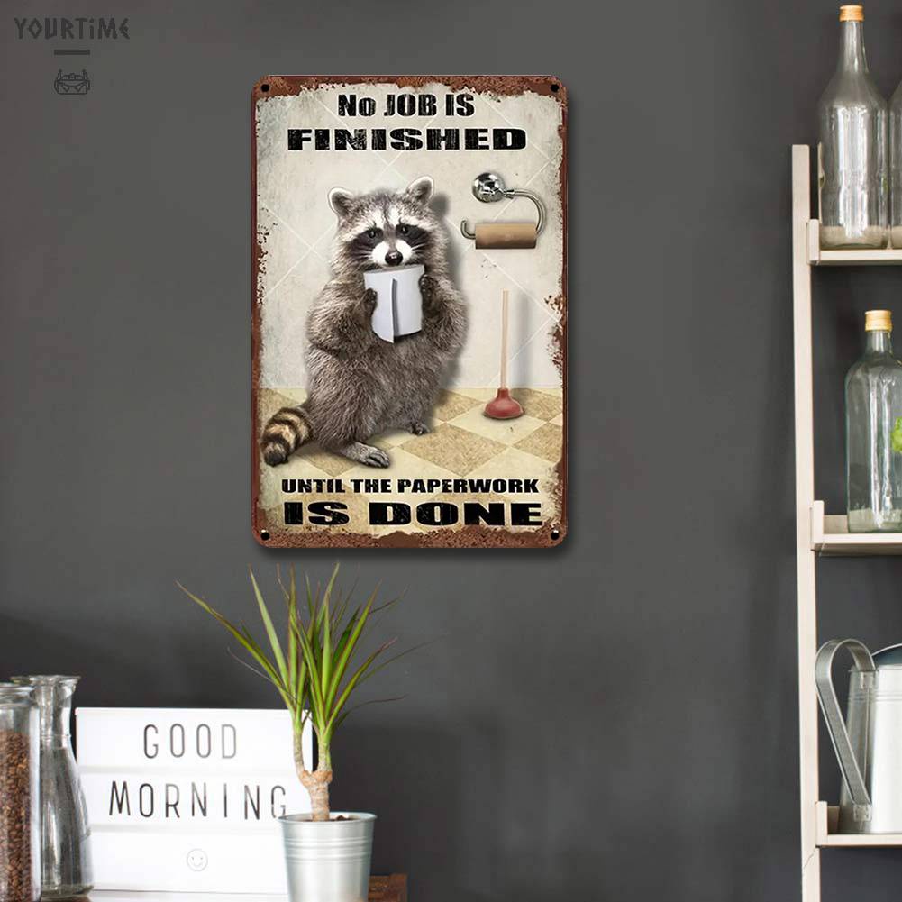 Bảng Kim Loại Hình Chữ Nhật Vẽ Hình Gấu Mèo Kiểu Vintage Trang Trí Nhà Cửa / Quán Bar