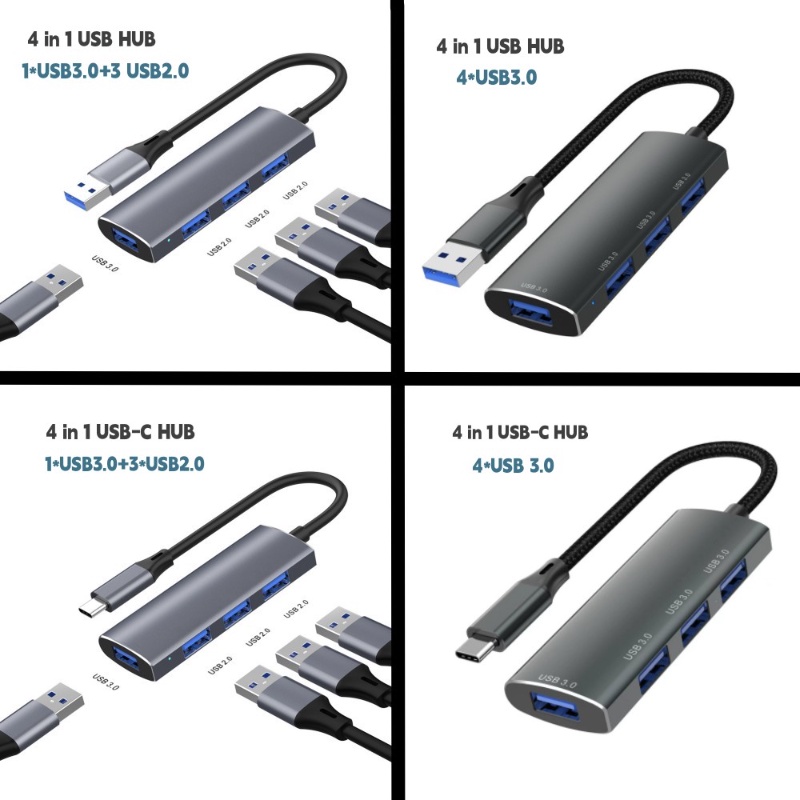 Bộ Chia USB-A / USB C Sang USB 2.0 3.0 4 Trong 1 Tốc Độ Cao Cho Mac Laptop Máy Tính