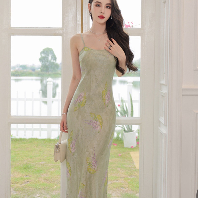 Đầm Hai Dây In Hoa Phong Cách Pháp Thanh Lịch Dễ Phối Đồ Cho Nữ