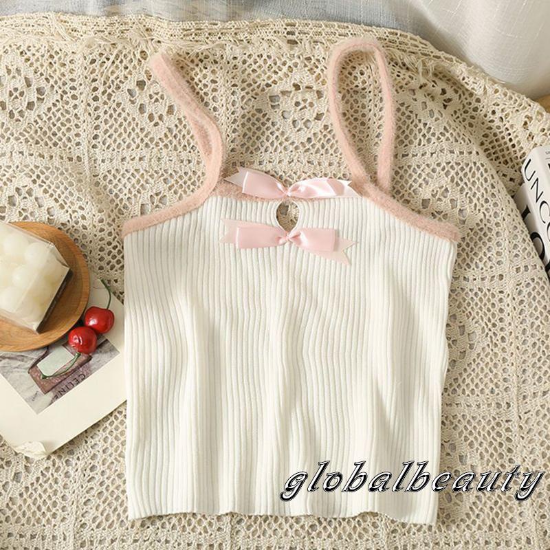 Áo Hai Dây Ôm Sát Đính Nơ Rỗng Thời Trang Mùa Hè Cho Nữ