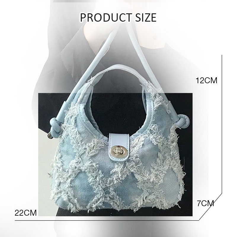 Túi Đeo Vai AlphaZ y2k Chất Liệu Denim Phối Tua Rua Đơn Giản Phong Cách retro