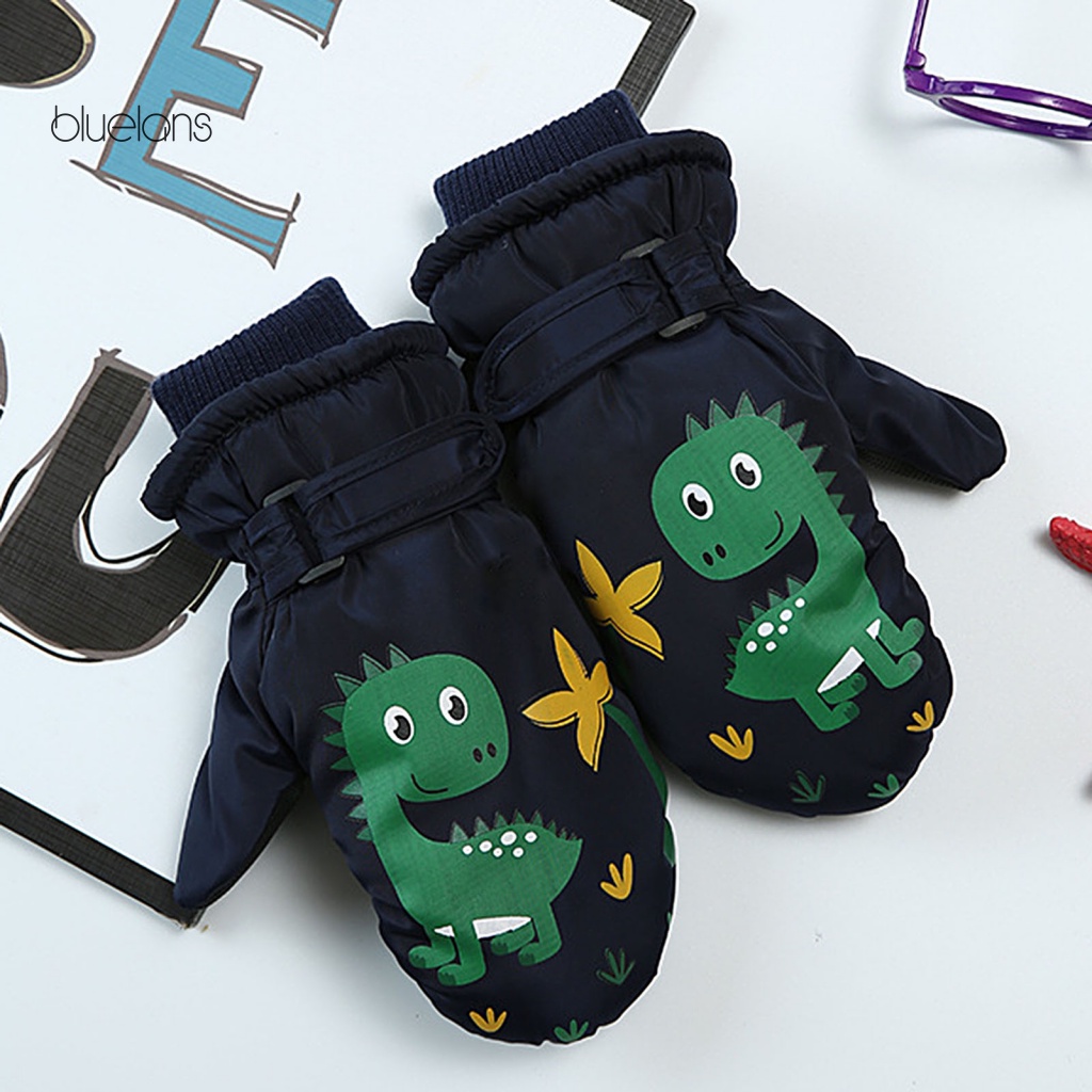 Găng Tay Đạp Xe Mềm Mại Ấm Áp Chống Gió In Họa Tiết Khủng Long Hoạt Hình Cho Bé