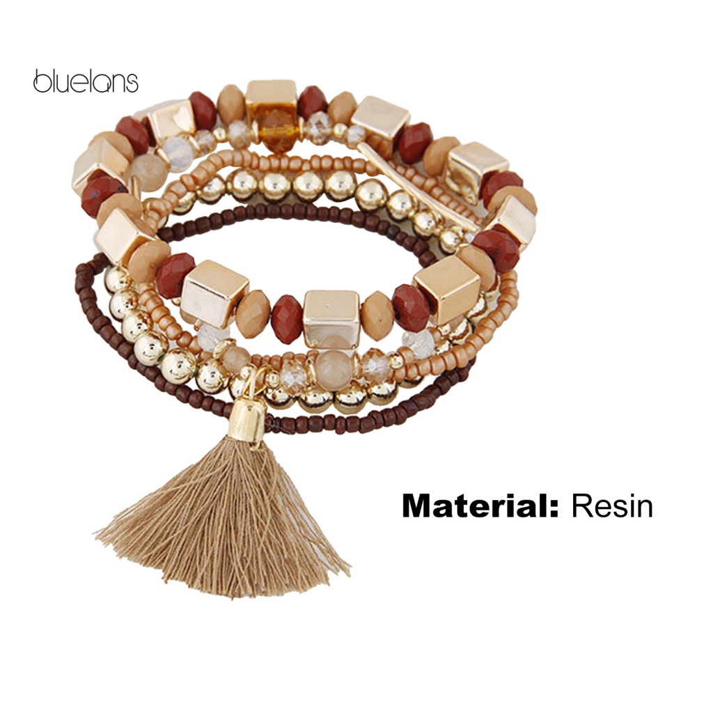 Vòng Tay Hạt Resin Nhiều Lớp Phong Cách Bohemian Cổ Điển Thời Trang Cho Nữ