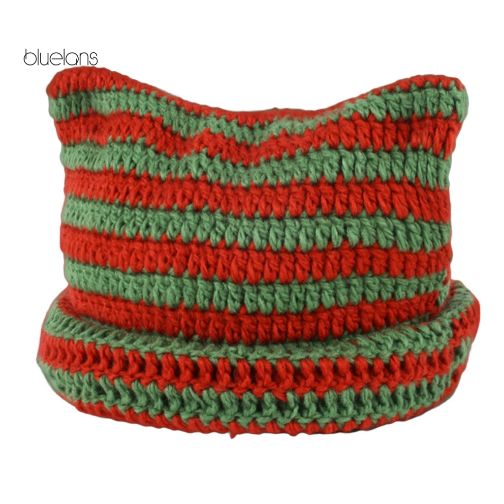 Mũ Len Beanie Bluelans Không Vành Thoáng Khí Thân Thiện Với Da Mùa Đông Co Giãn Trang Trí Sọc Cho Nữ