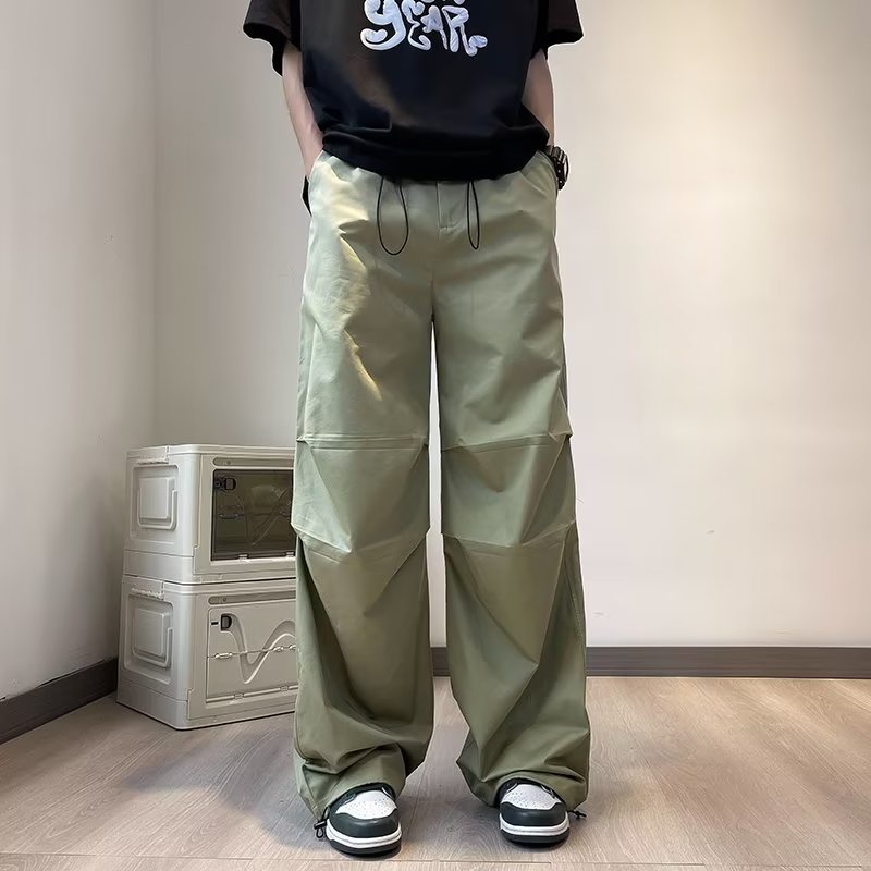 Quần Dù Dài Dáng Rộng Vải Lụa Mát Mỏng Khô Thoáng Nhanh Phong Cách Retro Mỹ Thời Trang Mùa Hè Cho Nam