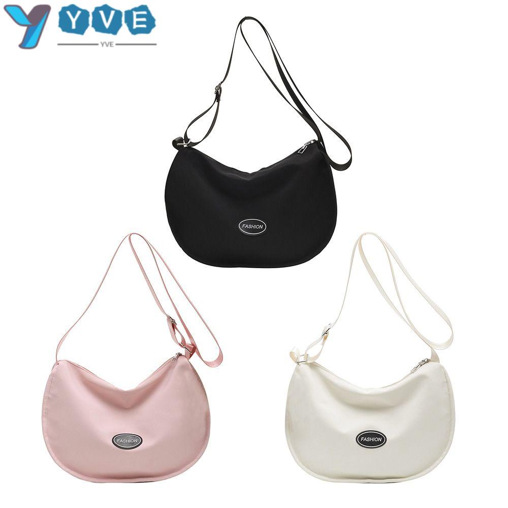 YVE Túi Đeo Vai Vải Canvas Màu Trơn Sức Chứa Lớn Dễ Thương Cho Nữ