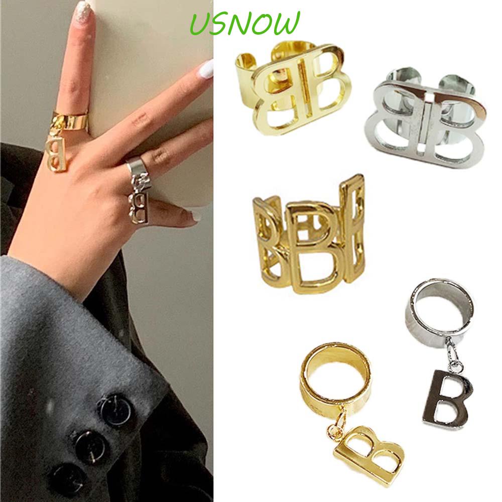 USNOW Nhẫn Hở Họa Tiết Hình Học Có Thể Điều Chỉnh Kích Cỡ