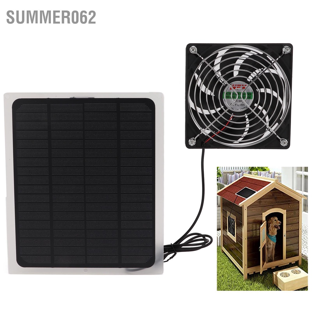Summer062 Bộ quạt năng lượng mặt trời 10W Quạt thông gió làm mát không thấm nước cho chó nhà gà Nhà kính