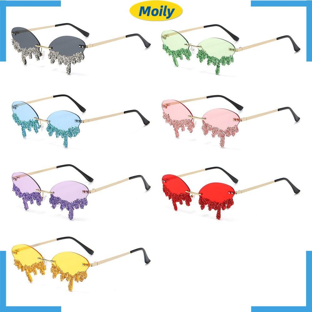 MOILYVN Kính Mát Gọng Oval Nhỏ Lấp Lánh Cho Nữ