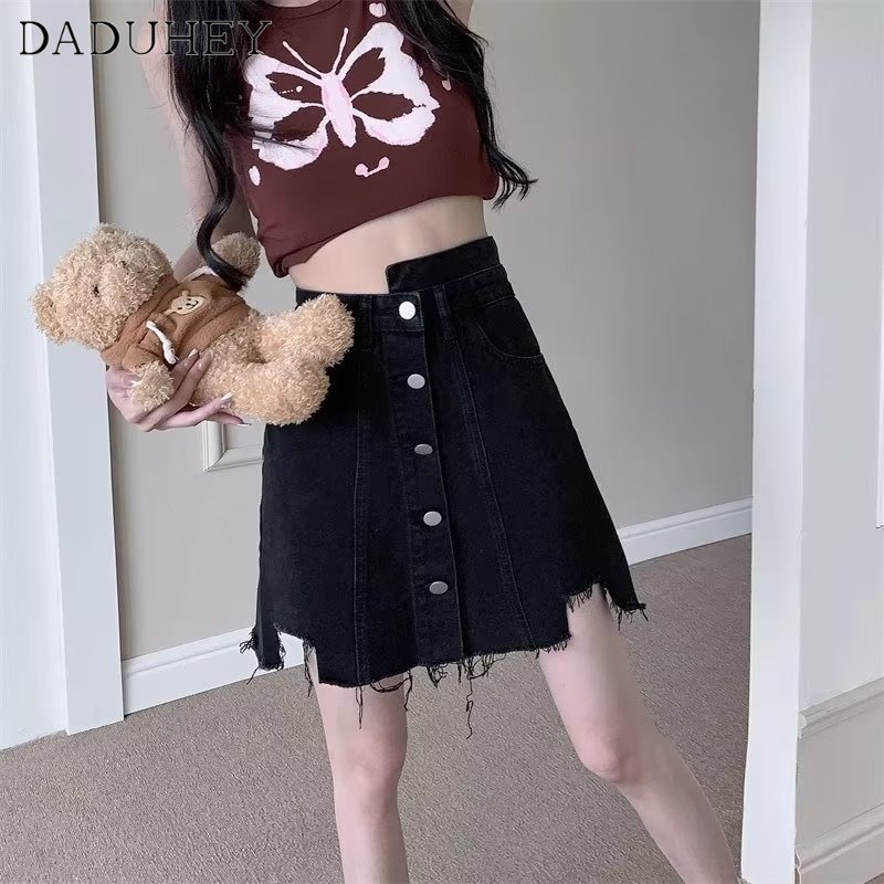 DaDuHey The New Korean Version of Ins Multi-breasted Denim Skirt Niche High Waist A- line Skirt Package Hip Skirt