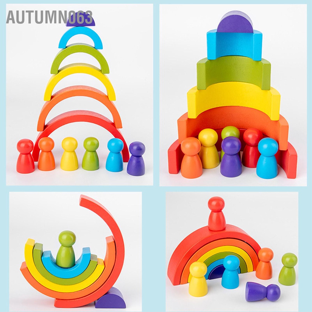 Autumn063 Đồ chơi xếp chồng bằng gỗ Arch cho trẻ mới biết đi Giáo dục đầy màu sắc Nhận