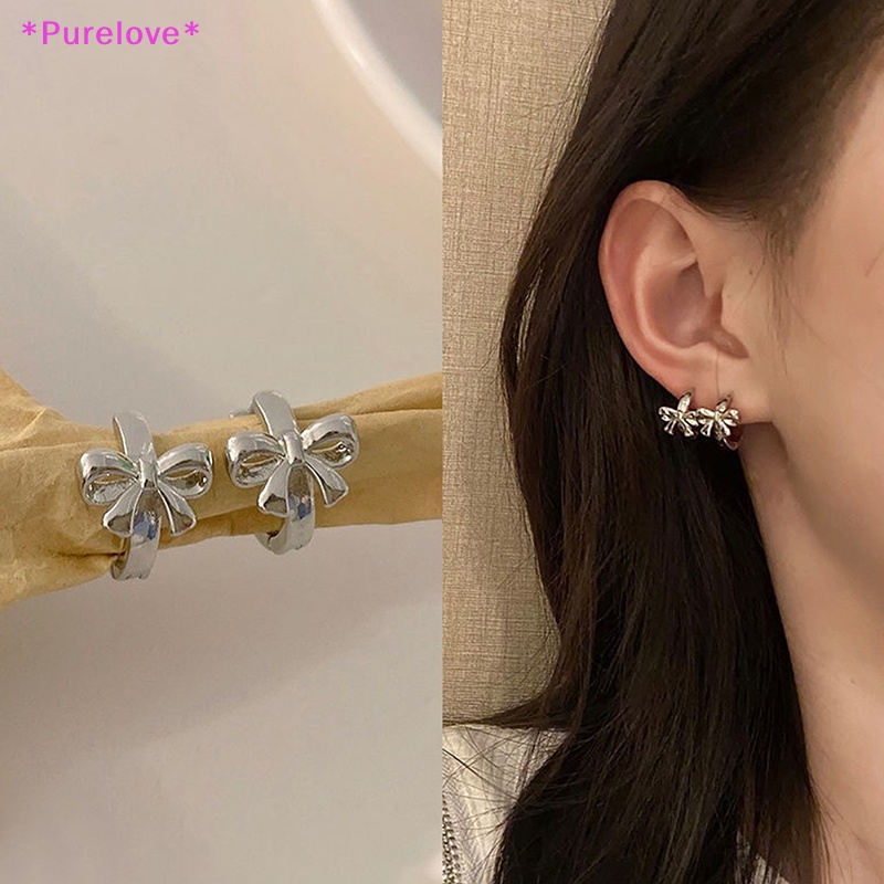 1 Đôi Bông Tai Kim Loại Hình Nơ Phong Cách Harajuku Vintage Dành Cho Nữ Y2k Mới