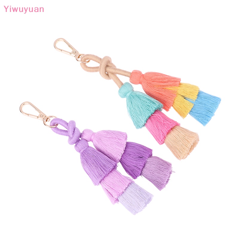 Móc Khóa Dây Tua Rua Thủ Công Màu Gradient Phong Cách Boho Mới