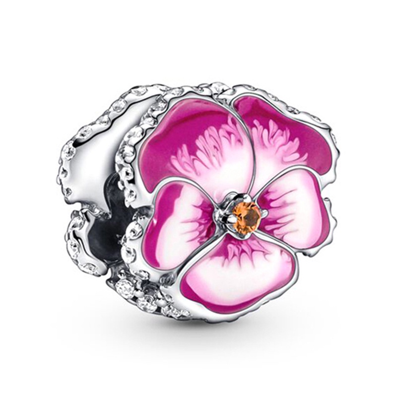 PANDORA Hạt Charm Hình Hoa Màu Hồng Dùng Làm Trang Sức Thời Trang Cho Nữ
