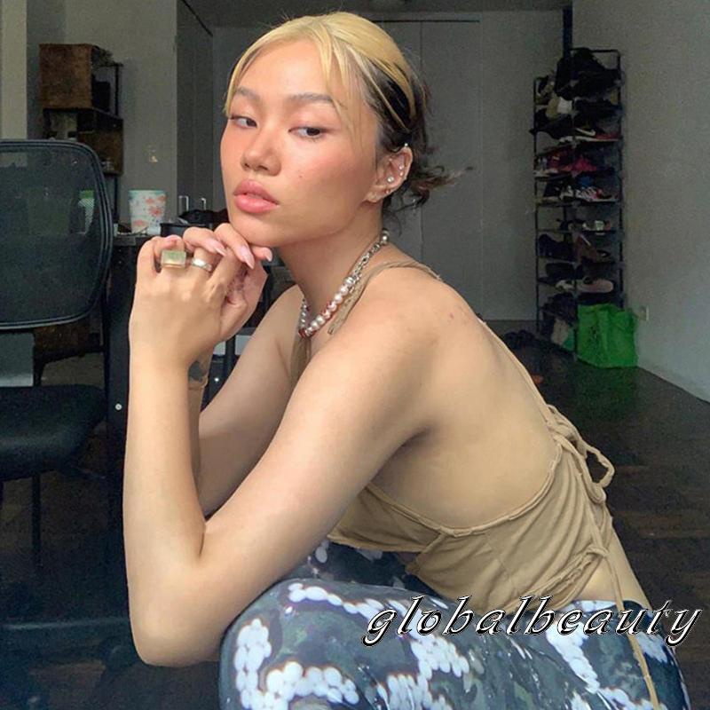 Áo Sát Nách Cổ Yếm Giả Hai Lớp Màu Sắc Trơn Thời Trang Mùa Hè Cho Nữ