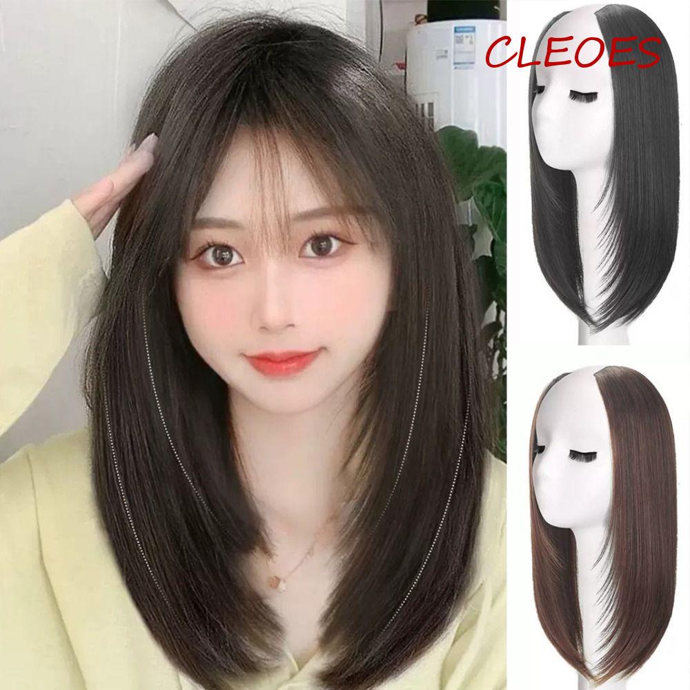 CLEOES Tóc Giả Nửa Đầu Bằng Sợi Tổng Hợp Mềm Mại Màu Đen Hình Chữ U Cho Nữ