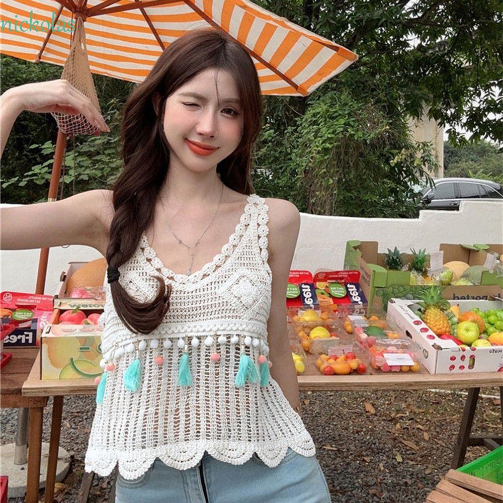 Áo Thun Cotton Dệt Kim Không Tay Màu Sắc Trơn Phong Cách Retro Dành Cho Nữ