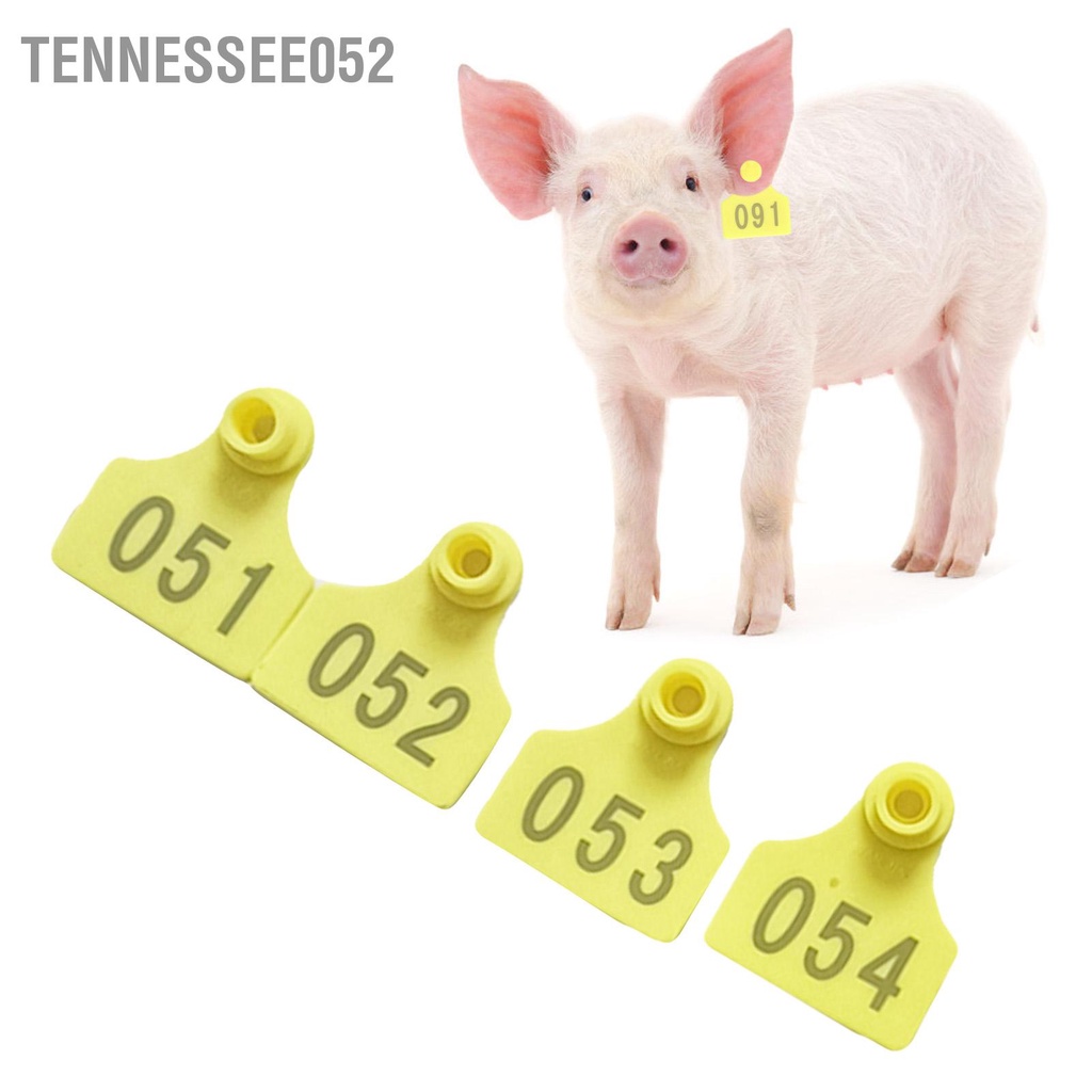 Tennessee052 100 Bộ Thẻ tai gia súc Nhãn lợn được đánh số bằng nhựa màu vàng cho chăn nuôi trang trại