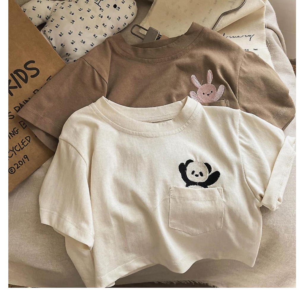 Áo Thun Mỏng Tay Ngắn Dáng Rộng Thêu Họa Tiết Hoạt Hình Phong Cách Hàn Quốc Thời Trang Mùa Hè Cho Bé Trai Và Gái