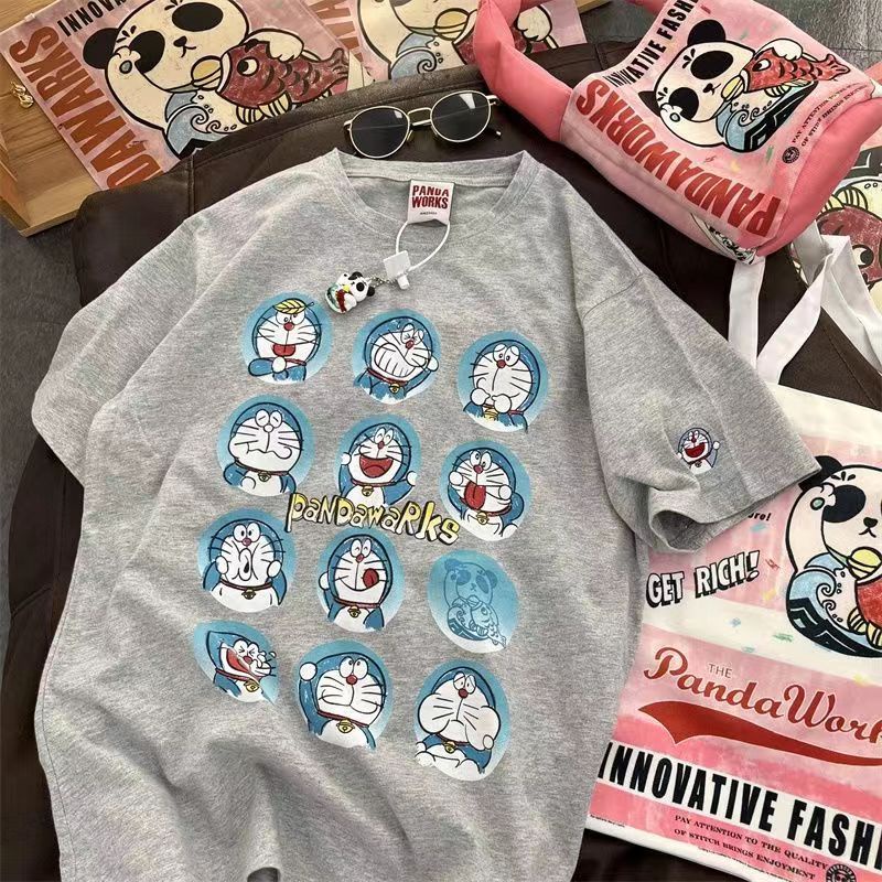 Áo Thun Tay Ngắn Dáng Rộng In Hình Doraemon Phong Cách Hàn Quốc Thời Trang Mùa Hè Cho Nữ