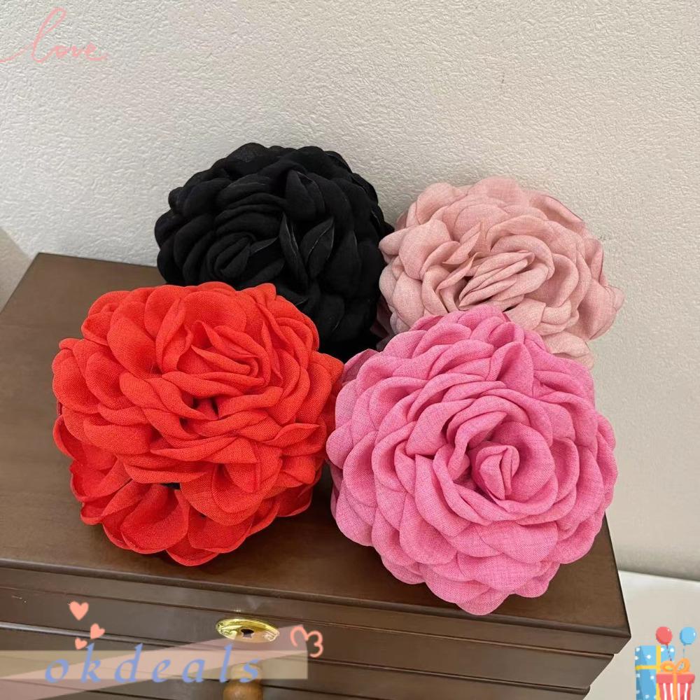 OKDEALS Kẹp Tóc Nhựa + Vải Hình Hoa Hồng / Cua Handmade Phong Cách Mới Phổ Biến Cho Nữ