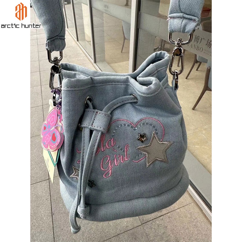 Túi Xách Denim Dây Rút Thời Trang Dành Cho Nữ