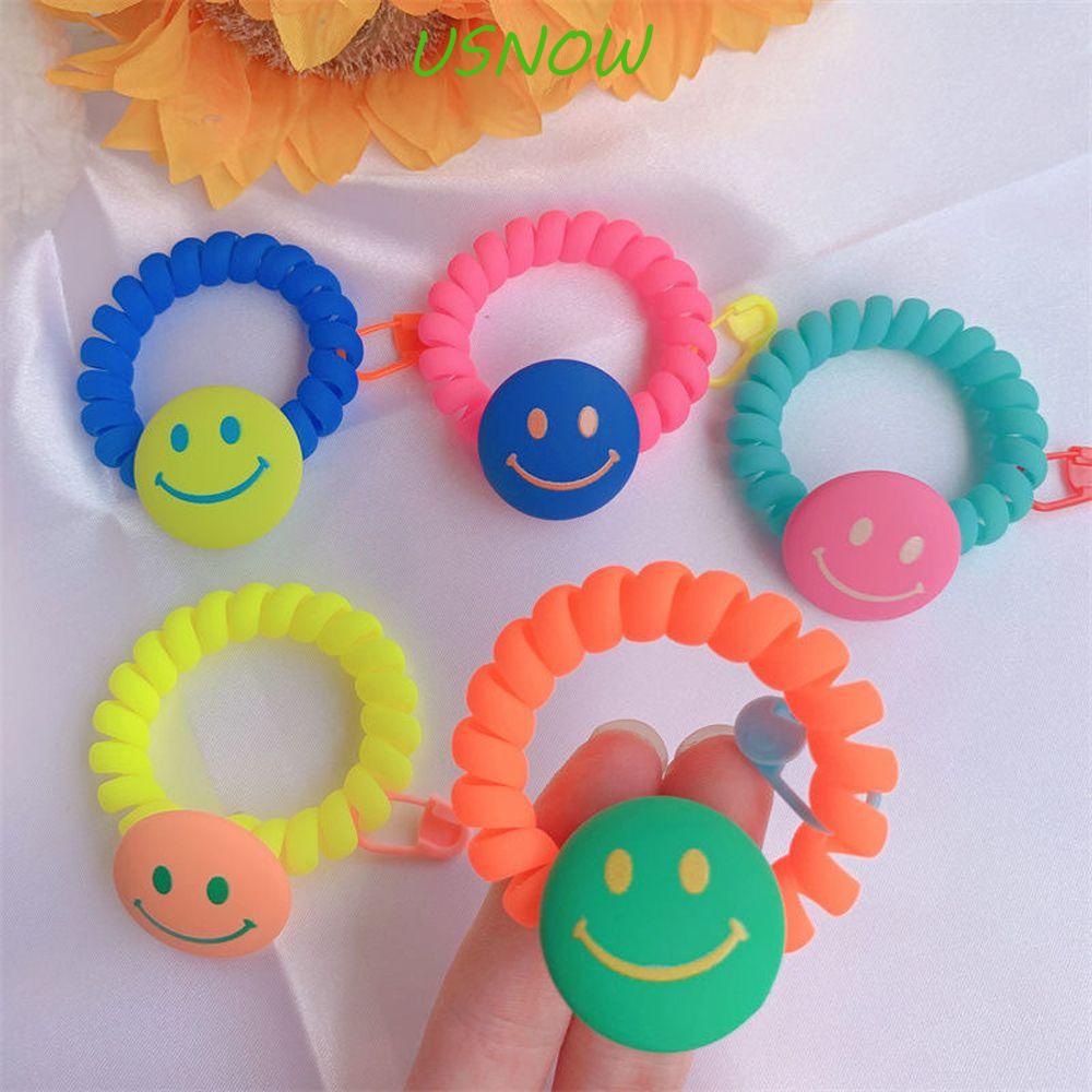 USNOW Dây Buộc Tóc Đuôi Ngựa Co Giãn Hình Mặt Cười Phong Cách Hàn Quốc Cho Nữ Giá Đỡ