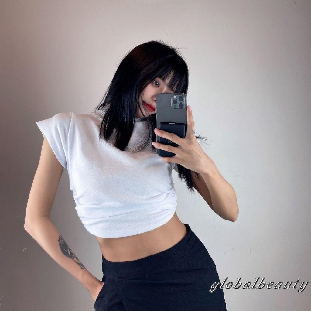Áo Thun Crop Top Tay Ngắn Màu Sắc Đơn Giản Thời Trang Mùa Hè Dành Cho Nữ