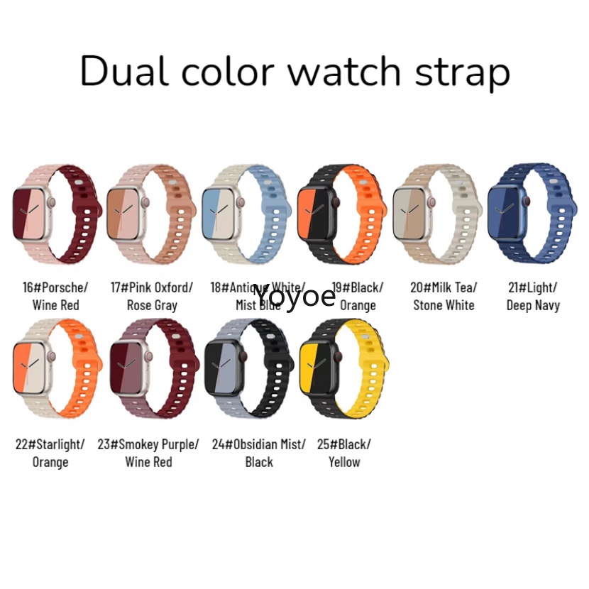 Dây Đeo Đồng Hồ Bằng Silicon Hai Màu Kích Thước 44mm 40mm 49mm 45mm 41mm 42mm 45mm Cho iWatch Series Ultra 8 SE 7 6 5 4 3