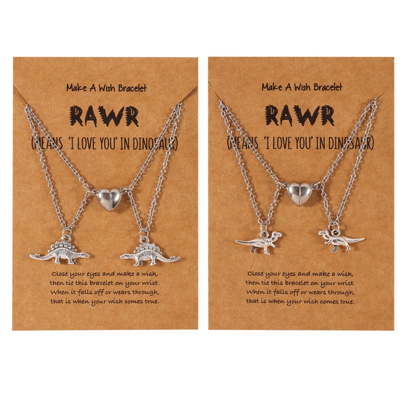 Ygt Set 2 Vòng cổ Nam Châm Mặt Hình Khủng Long / Trái Tim Cho Cặp Đôi