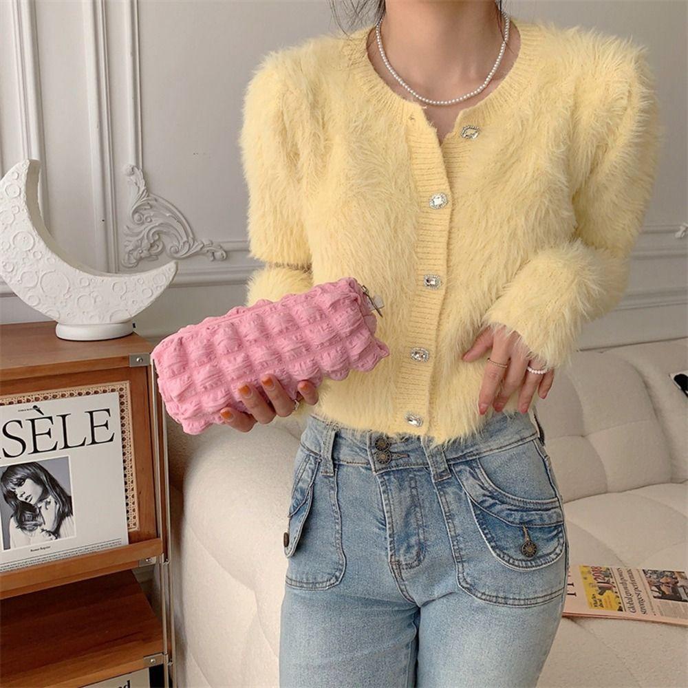 DYRUIDOJ Túi Đựng Bút / Mỹ Phẩm Bằng Vải Màu Kem Có Khóa Kéo Tiện Dụng