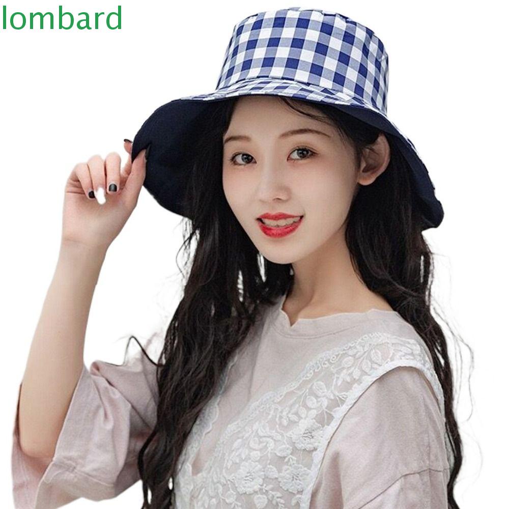 LOMBARD Mũ Tai Bèo Rộng Vành Chống Tia UV Họa Tiết Sọc Caro Cao Cấp Thời Trang