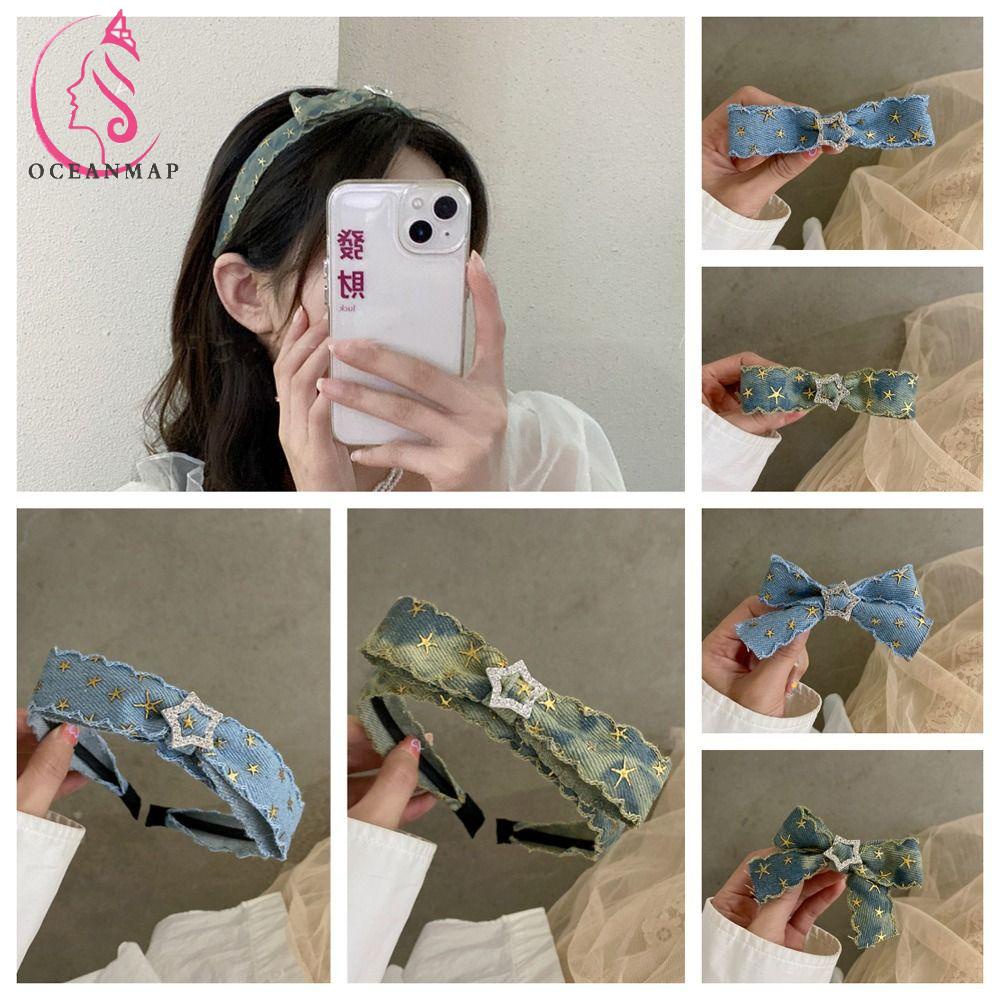OCEANMAP Kẹp Tóc Hình Nơ / Ngôi Sao / Denim Ngọt Ngào Cho Bé Gái