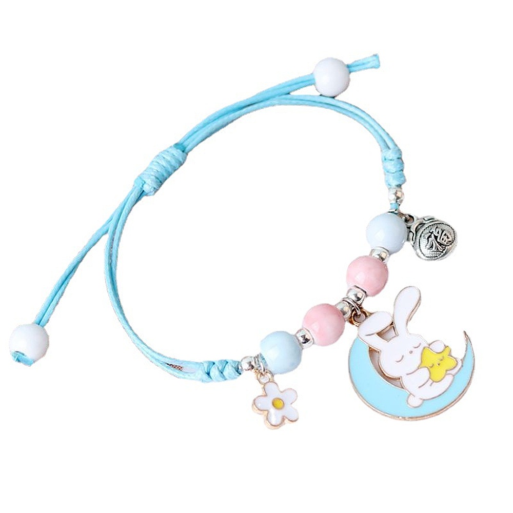 Vòng Tay Dây Bện Mặt Hình Thỏ / Mèo / Hoa Hoạt Hình Dễ Thương Có Thể Điều Chỉnh Phong Cách Hàn