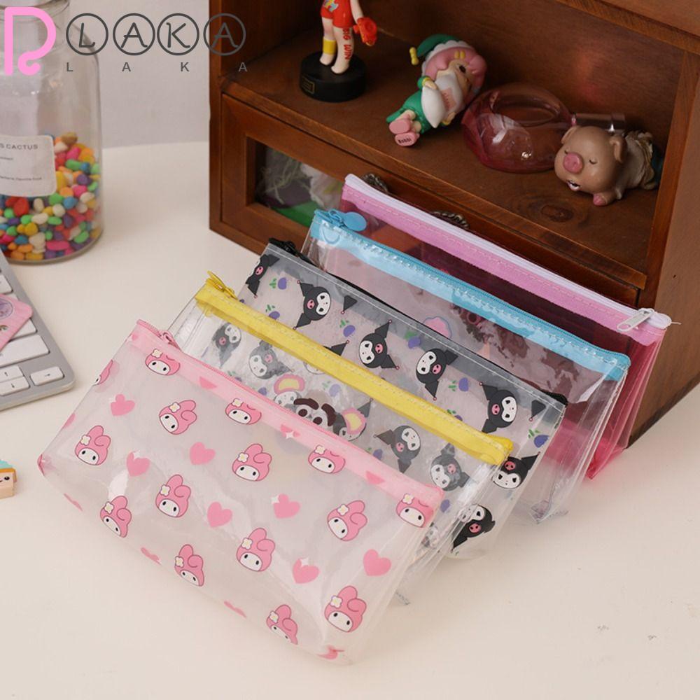 LAKAMIER Túi Đựng Bút Trong Suốt Có Khóa Kéo In Hình Kuromi Melody / Cinnamoroll Dễ Thương Cho Học Sinh