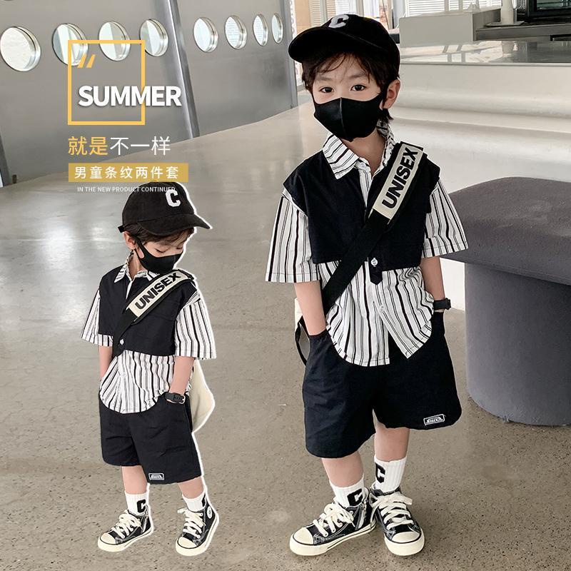 Bộ Áo Sơ Mi + Quần Thời Trang Mùa Hè Phong Cách Hàn Quốc Cho Bé Trai