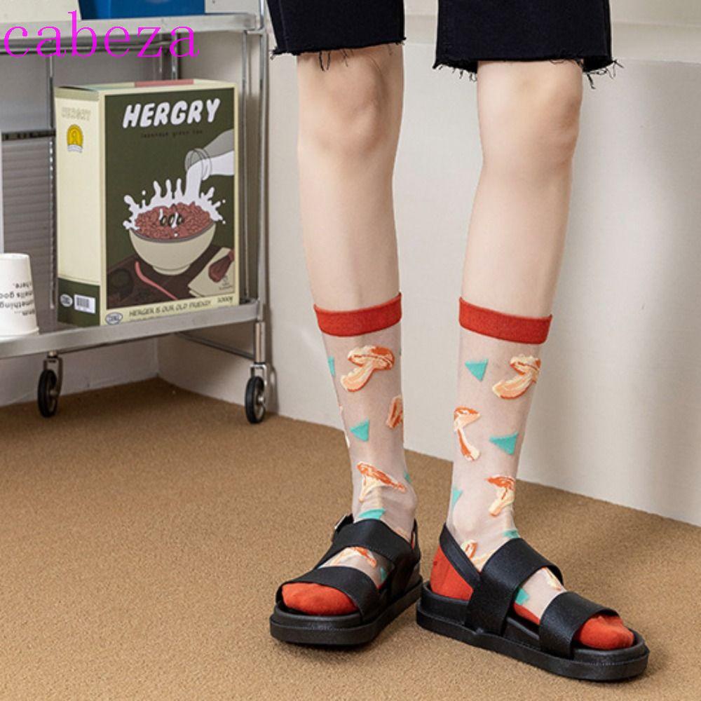 CABEZA Vớ Lụa Mỏng Co Giãn Thoáng Khí Họa Tiết Trái Cây Dễ Thương Phong Cách Harajuku Cho Nữ