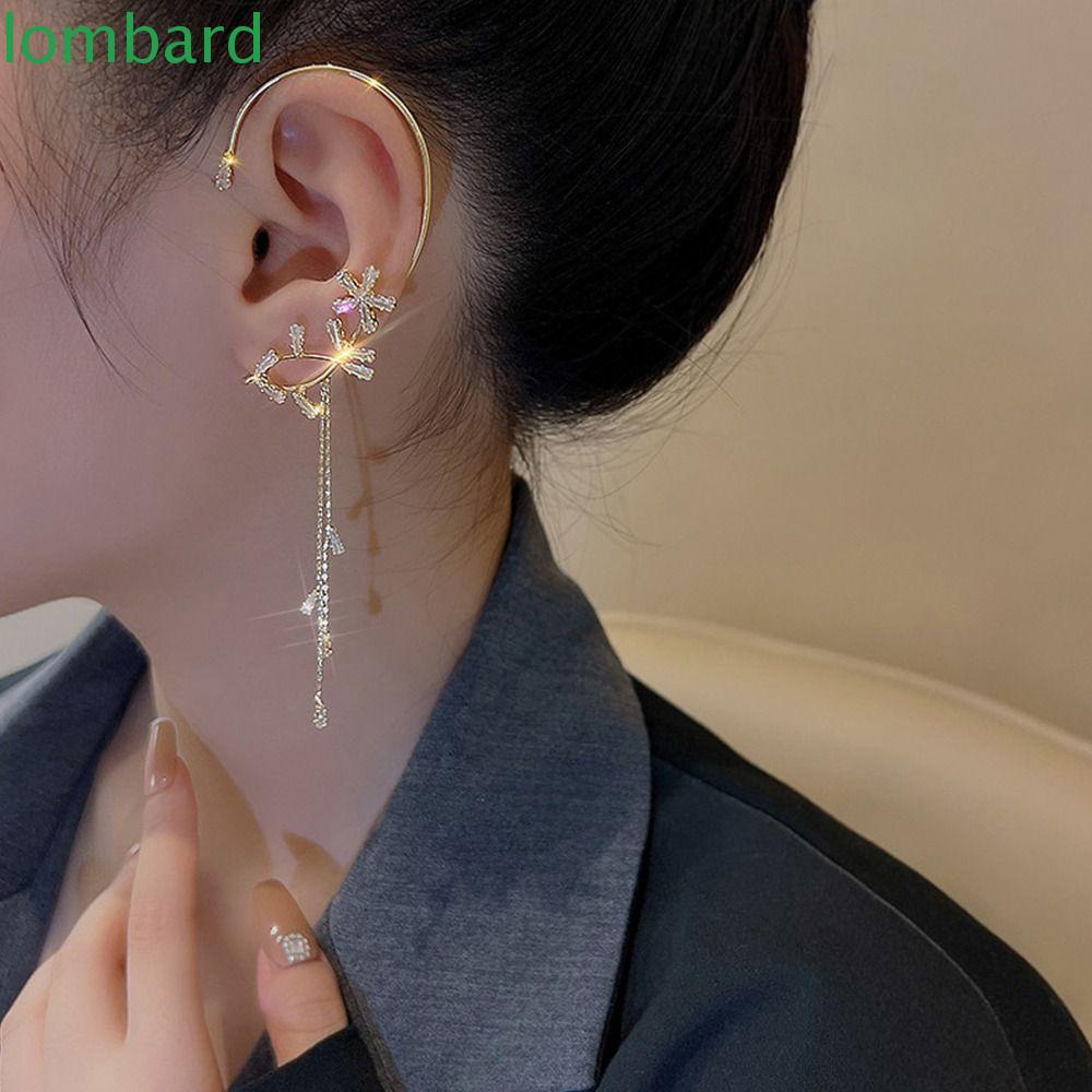 LOMBARD Khuyên Vành Tai Hình Hoa Lá Đính Đá Thời Trang Cho Nữ