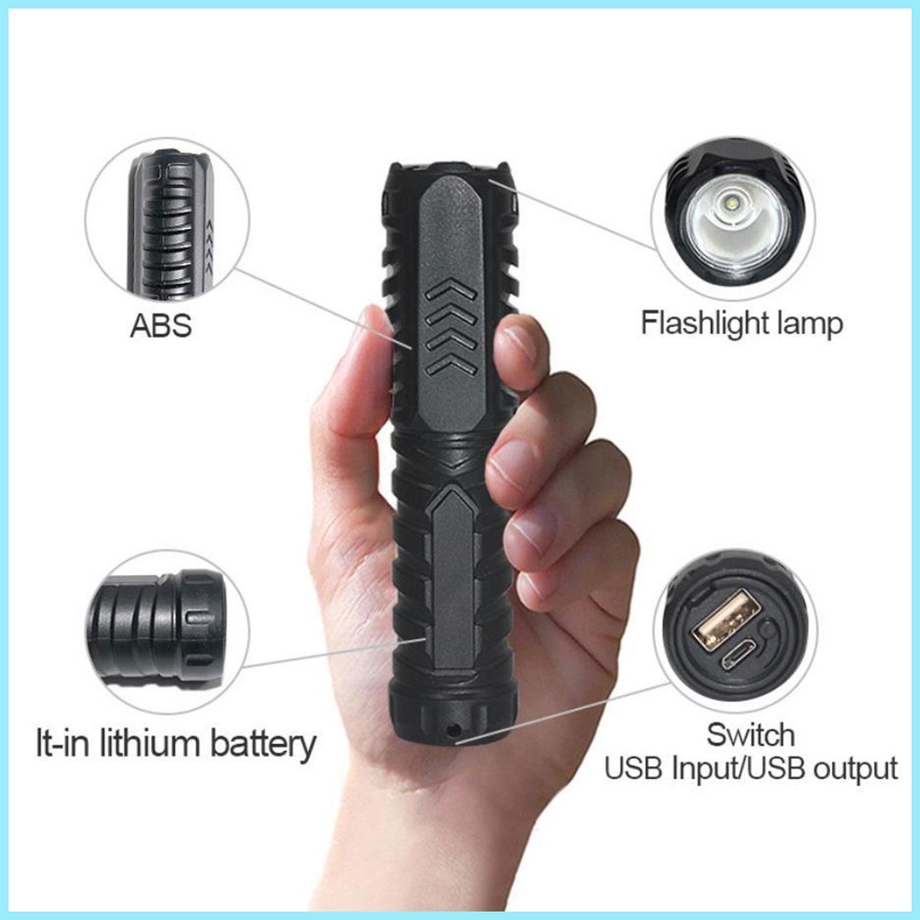 Đèn Pin LED Công Suất Cao Sạc Cổng USB Mang Đi Cắm Trại Tiện Dụng