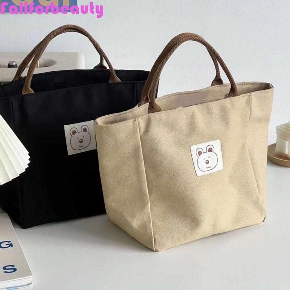FALLFORBEAUTY Túi Xách Canvas Mini In Họa Tiết Gấu Dễ Thương Phong Cách Hàn Quốc